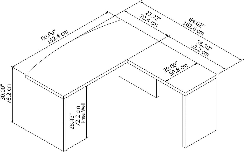 Bush Business Furniture Echo L Shaped Bow Front Office Desk in Pure White, Modern Computer Table for Home or Professional Workspace
