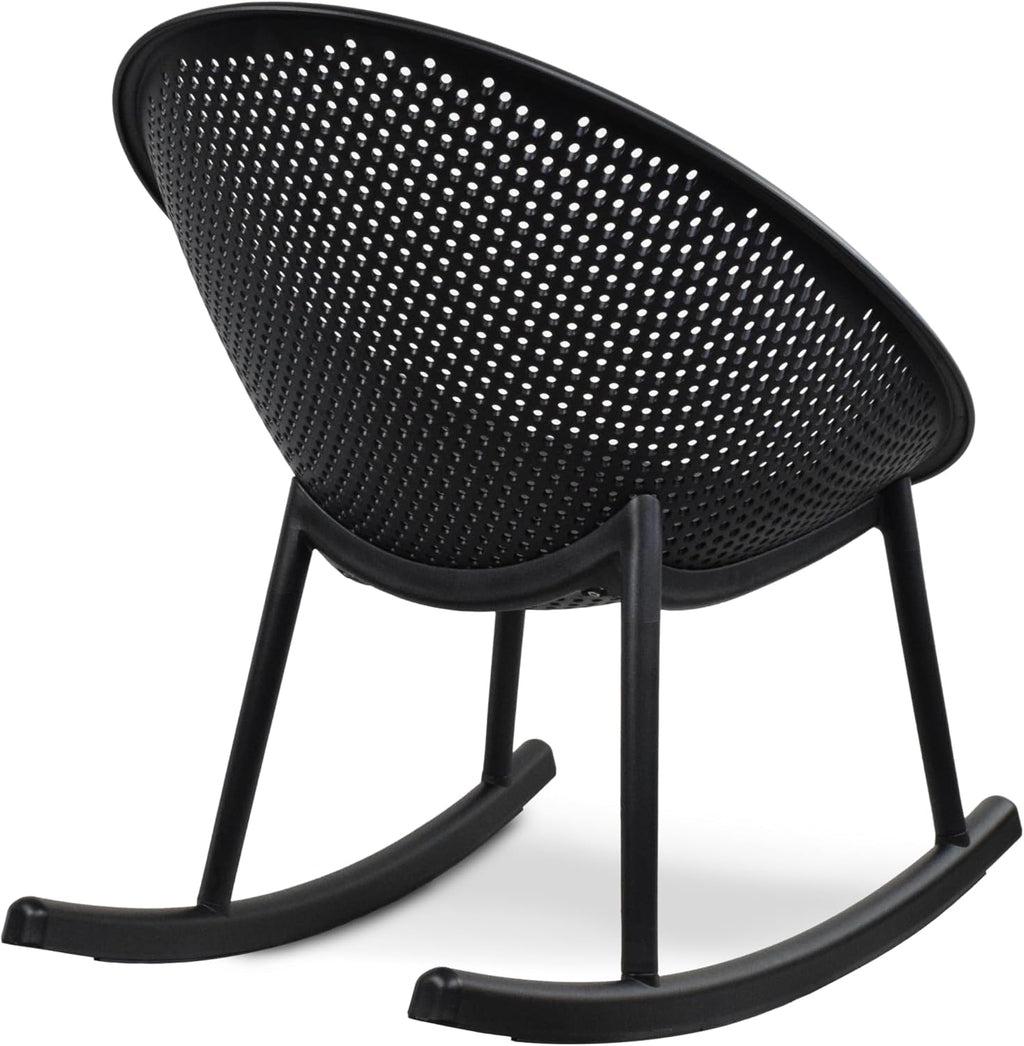 2xhome Patio Rocking Chair | Oval Egg Shaped Lounge Rocker | All Weather Plastic | Modern Accent Side Chair for Indoor or Outdoor Use, Black, Single, Set of 1