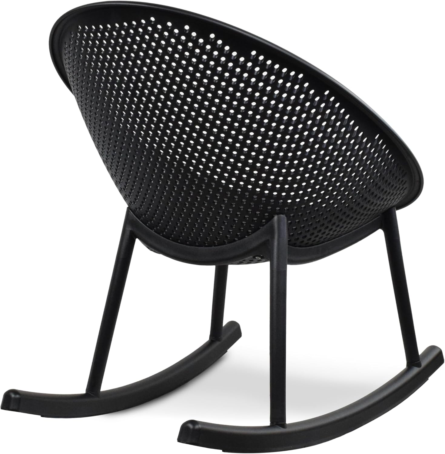 2xhome Patio Rocking Chair | Oval Egg Shaped Lounge Rocker | All Weather Plastic | Modern Accent Side Chair for Indoor or Outdoor Use, Black, Single, Set of 1