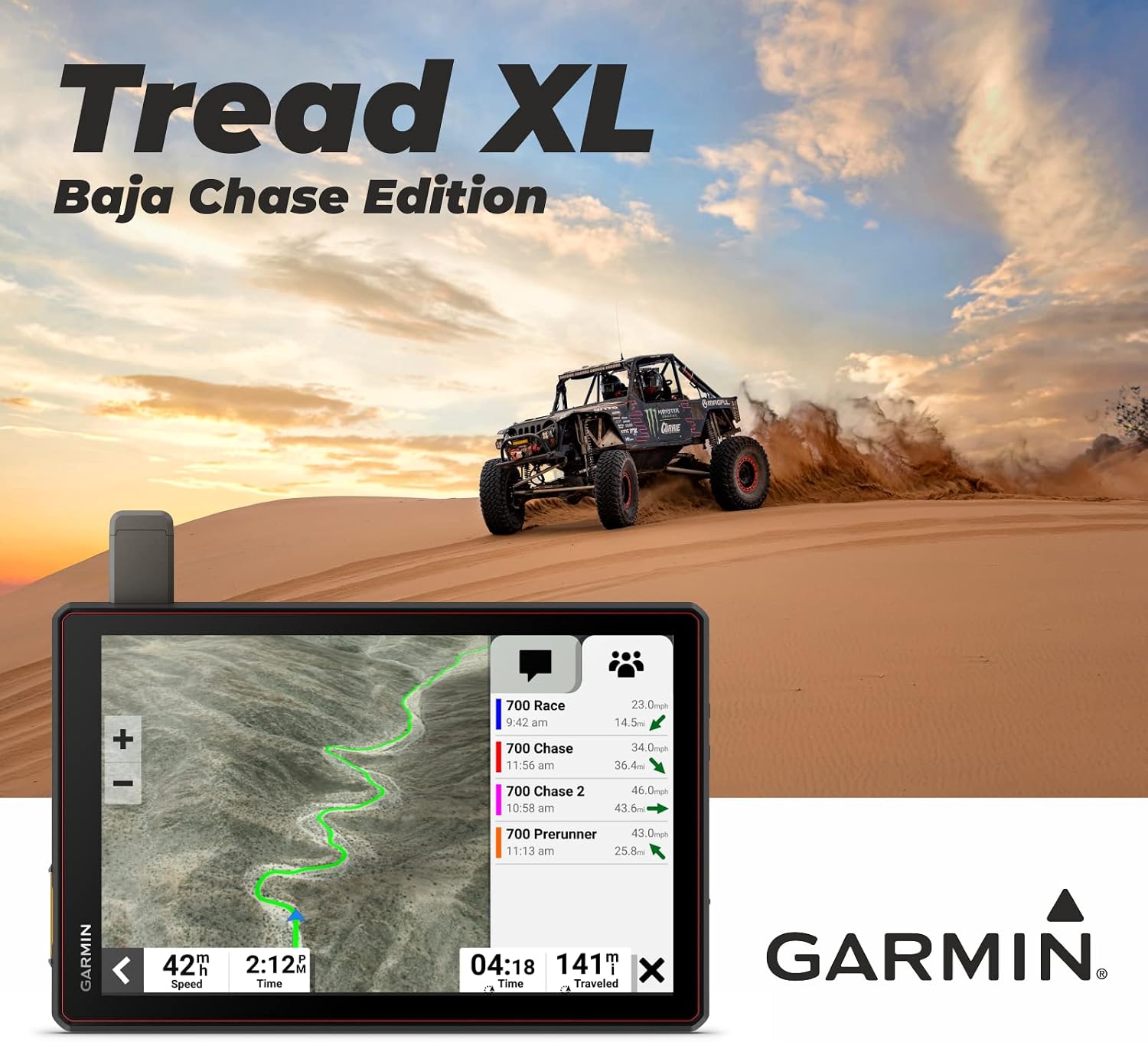 Garmin Tread XL - Baja Chase Edition, Rugged, ultrabright 10' Off-Road Chase Navigator, Portable GPS for Baja Support Trucks, Team Tracking with Built-in inReach Satellite Communication