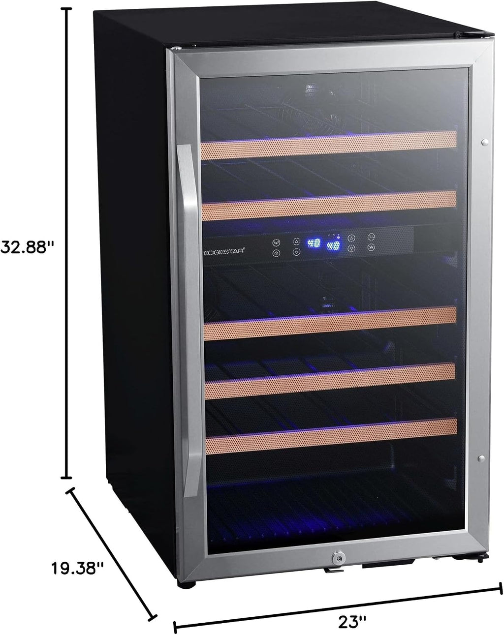 EdgeStar CWF380DZ 20 Inch Wide 38 Bottle Capacity Free Standing Wine Cooler with Dual Zones, LED Lighting and Reversible Door - Stainless Steel
