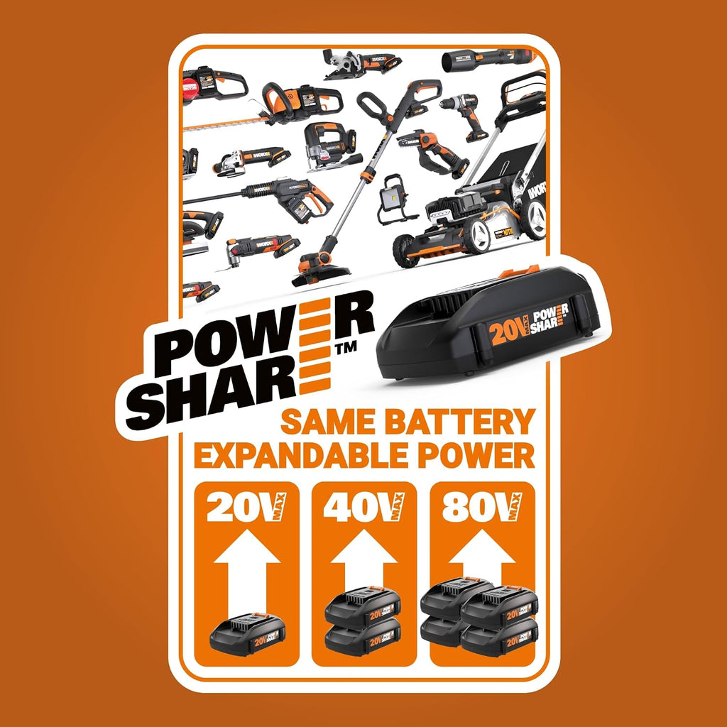 Worx Nitro 20V Cordless 1/2' Drill Driver With Brushless Motor - Compact & Lightweight Set Only 6' and 3 lbs. - Power Share Compatible WX130L - Batteries & Charger Included, Black