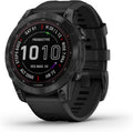 Garmin Fenix 7 Sapphire Solar, Smartwatch, with Solar Charging Capabilities, Rugged Outdoor Watch with GPS, Touchscreen, Wellness Features, Carbon Gray DLC Titanium with Black Band (Renewed)