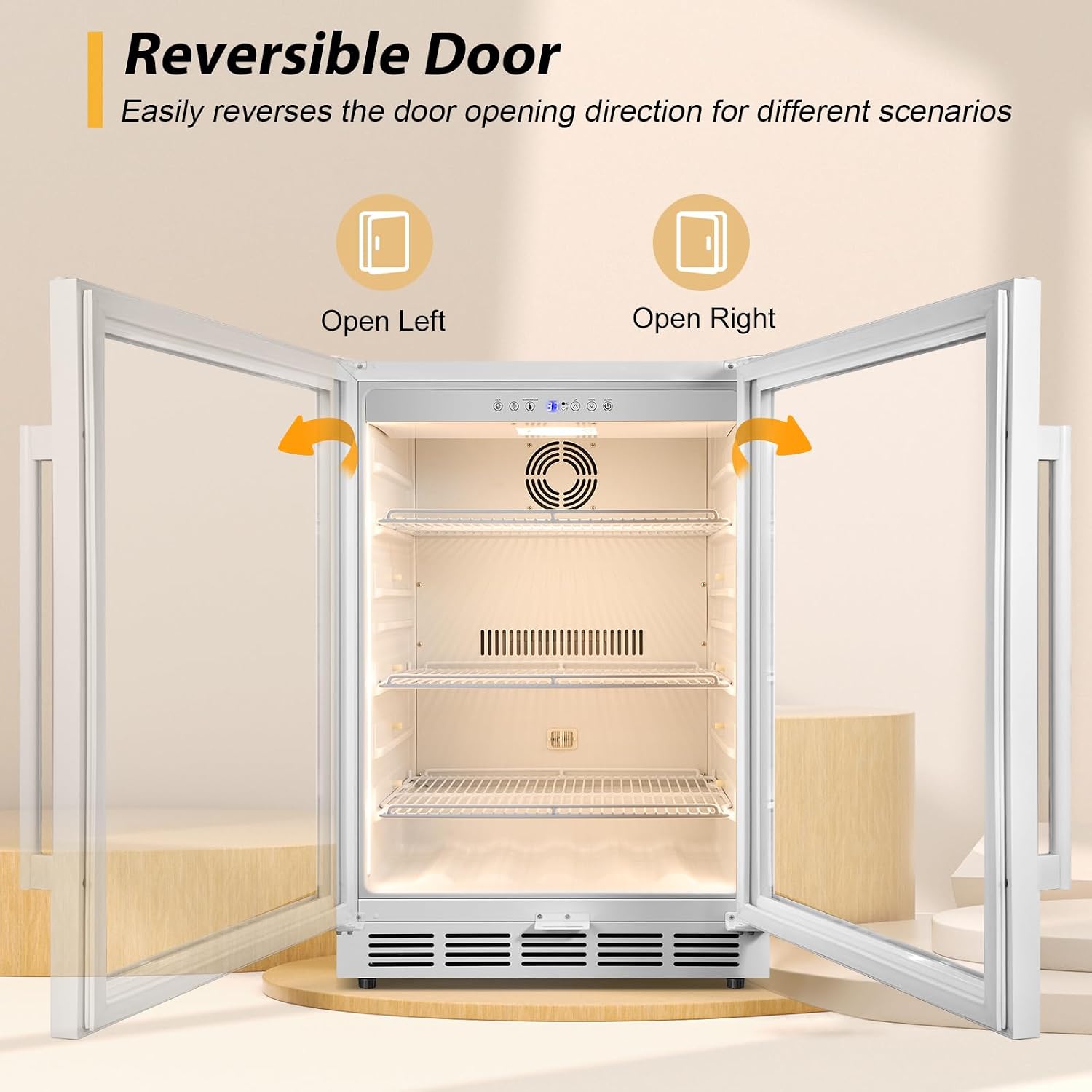 Tylza Beverage Refrigerator 24 Inch, Under Counter/Freestanding Drink Fridge, 190 Cans Beverage Cooler with Glass Door, Reversible Door, Low Noise, Quick Cooling - for Beer, Soda, ETC, White