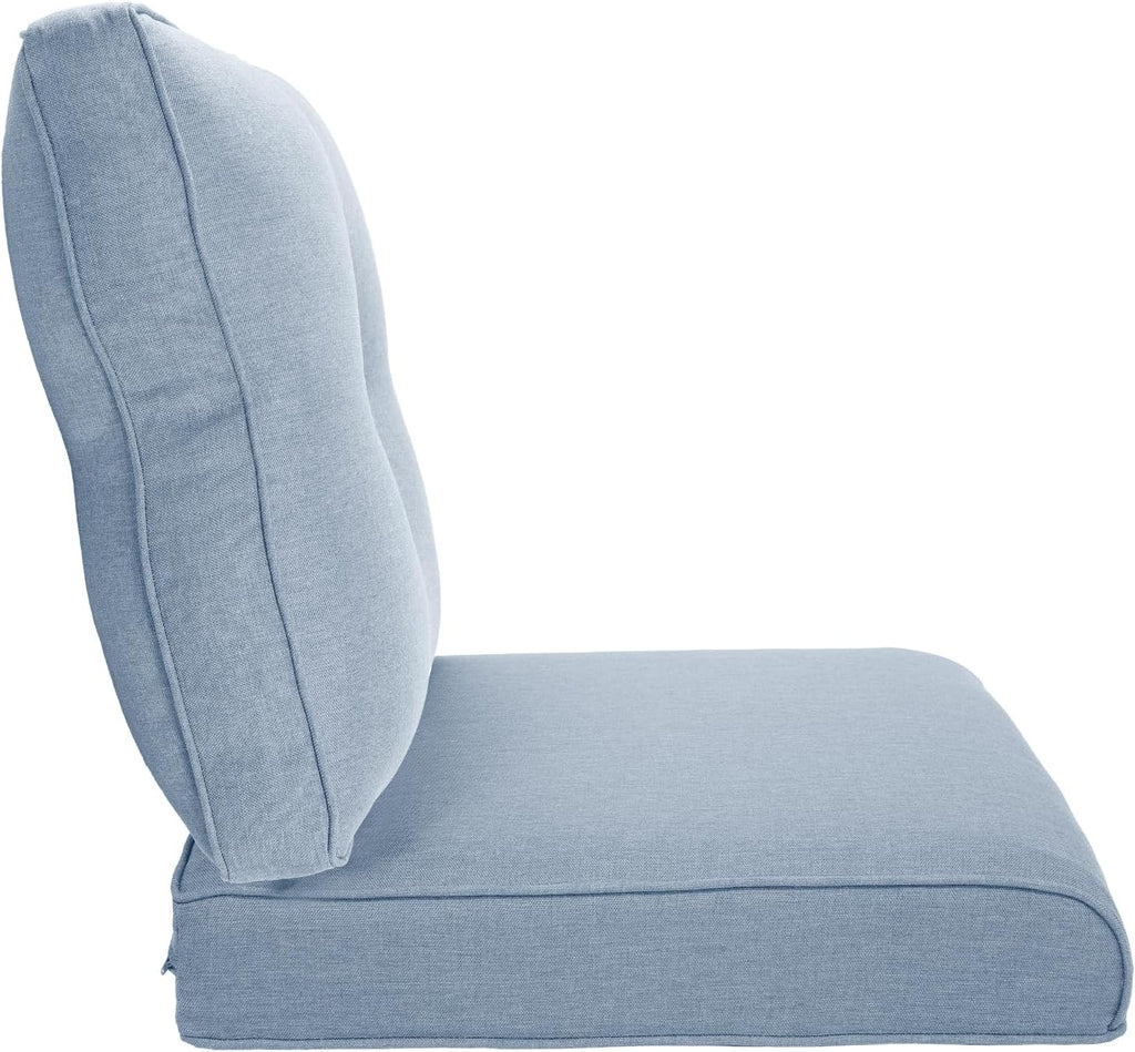 Pop 22x25/22x24 Outdoor Replacement Cushions - 1 Set High Back Deep Seat Patio Furniture Cushion for Rattan Dining Swivel Rocking Chairs Loveseat Couch Sectional Sofa - Baby Blue/Button