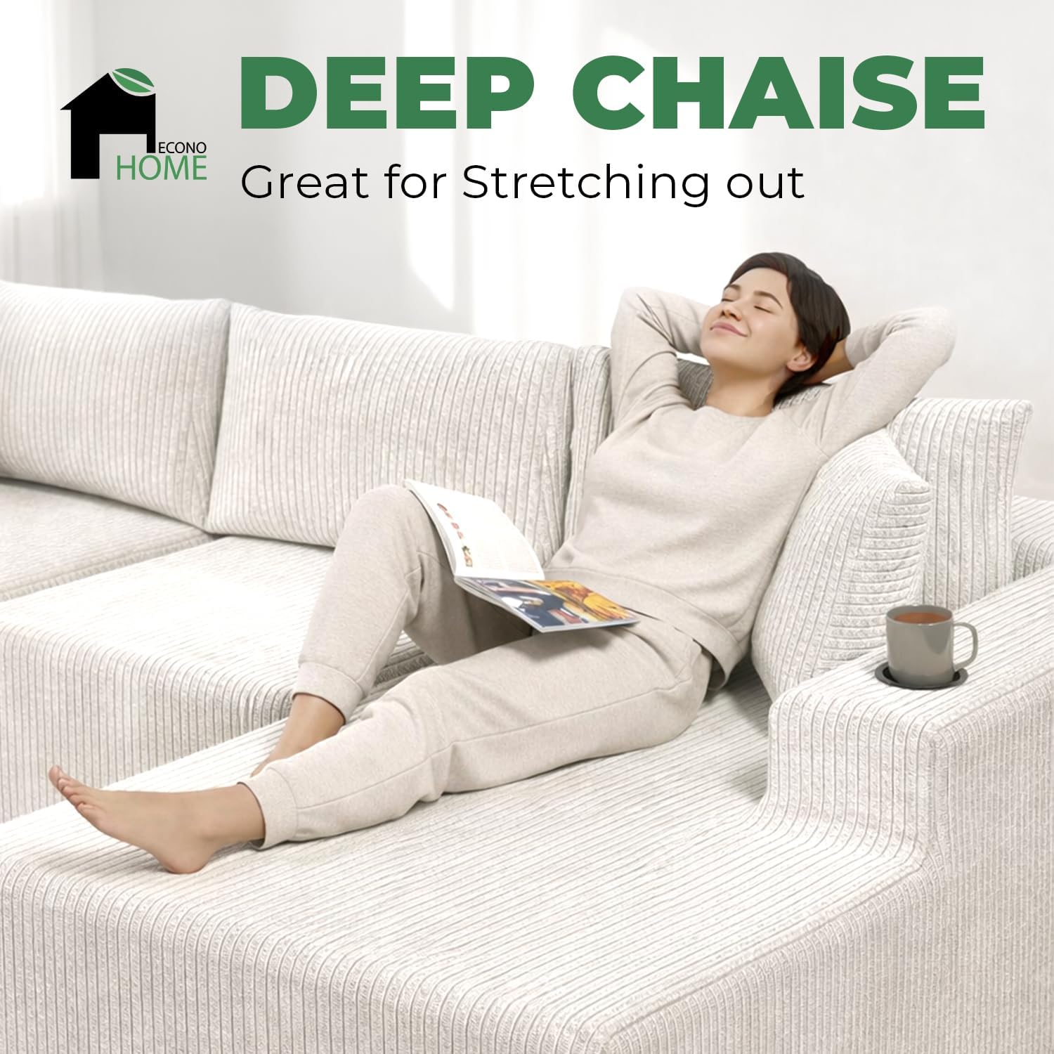EconoHome Boneless Cloud Sectional Sofa - Plush Deep Seat L-Shaped Couch for Relaxing & Entertaining, Durable Construction & Easy Assembly, Perfect Addition to Any Living Room