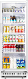 Tylza Commercial Refrigerator with Glass Door Display Beverage Fridge, 360L Upright Beverage Cooler Merchandiser with Rebound Door, Fast Cooling, Low Noise, White