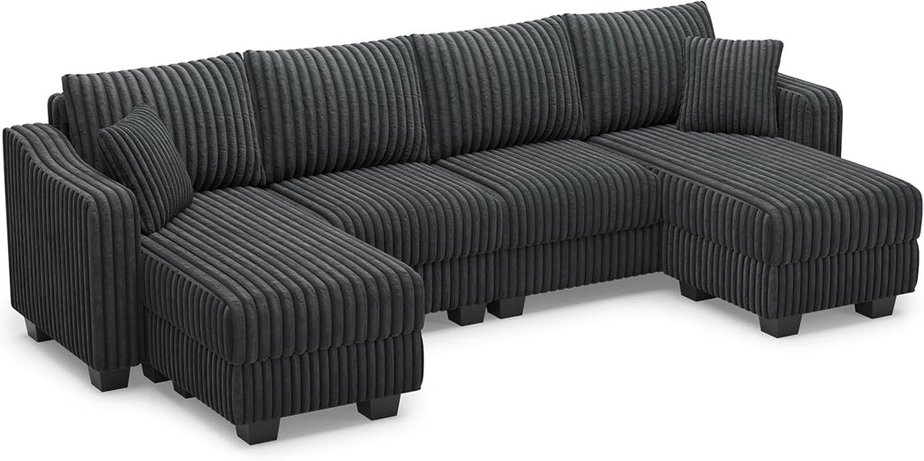 Belffin U Shaped Couch with Reversible Chaises Sectional Couches for Living Room Sectional Couch with Ottomans Corduroy (Dark Grey, U Shaped)