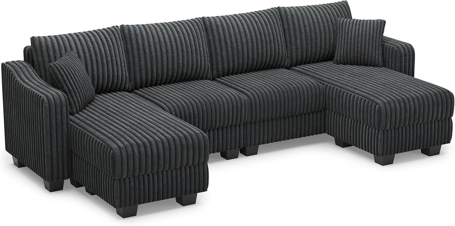 Belffin U Shaped Couch with Reversible Chaises Sectional Couches for Living Room Sectional Couch with Ottomans Corduroy (Dark Grey, U Shaped)