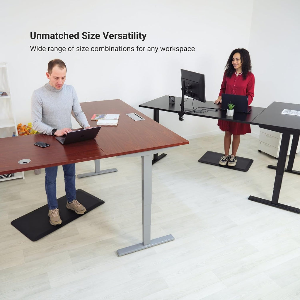 Progressive Desk Stand Up Height Adjustable Electric Standing Desk - L Shaped 60' x 72' Corner Computer Rising Workstation Table - Black Frame, Dark Cherry Top