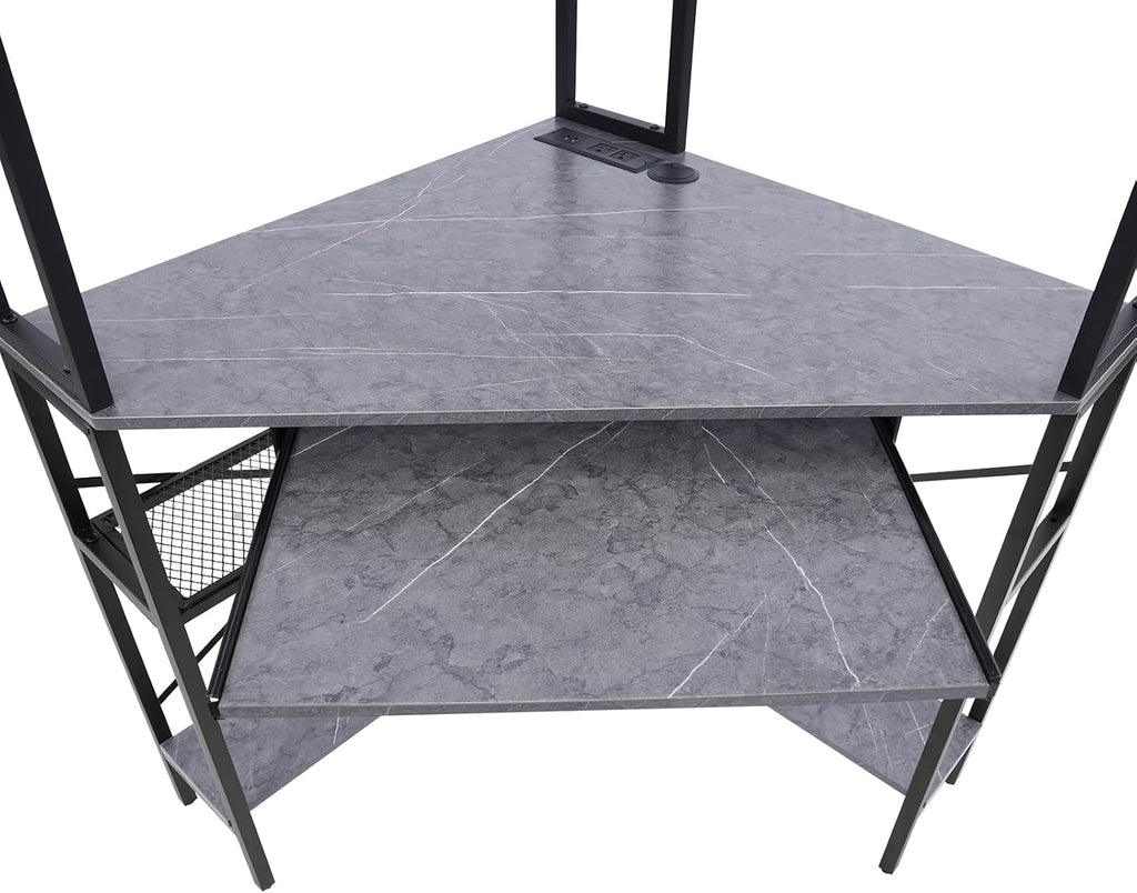 Corner Small Desk for Small Space, 29.5'*29.5'*60' Corner Computer Desk with USB Ports Triangle Gaming Desk with with RGB LED Lighting for Home Office, Living Room, Bedroom (1-Grey)