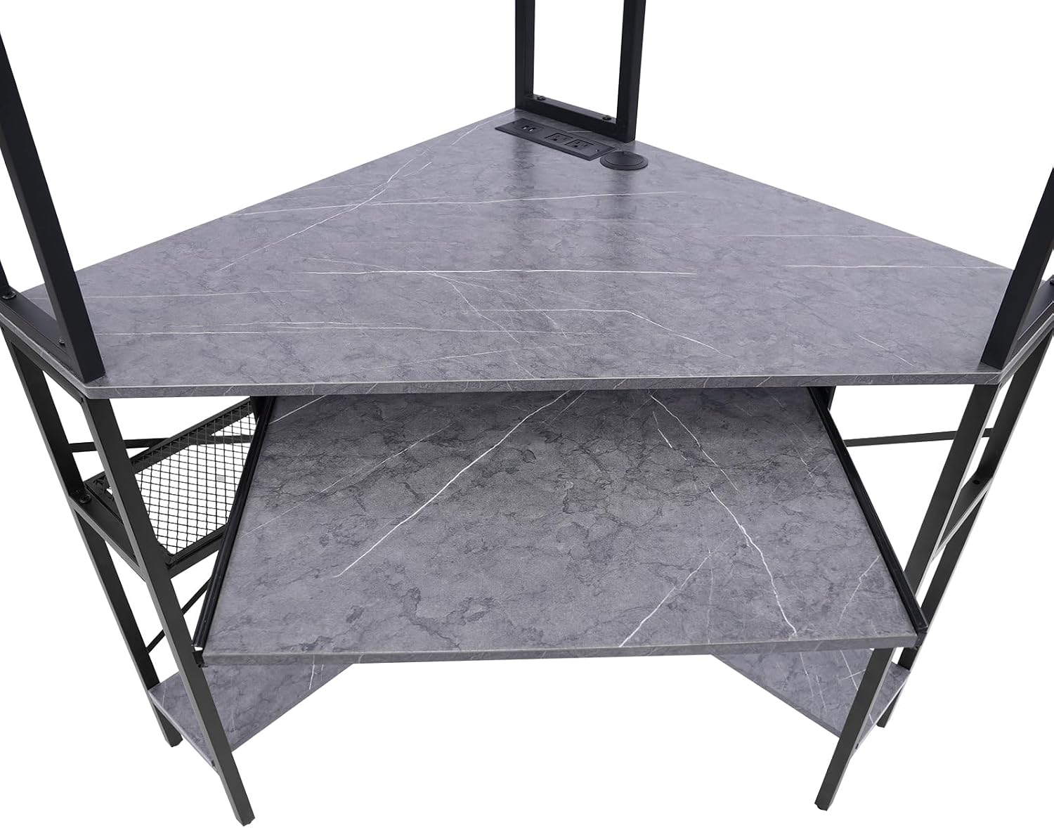 Corner Small Desk for Small Space, 29.5'*29.5'*60' Corner Computer Desk with USB Ports Triangle Gaming Desk with with RGB LED Lighting for Home Office, Living Room, Bedroom (1-Grey)