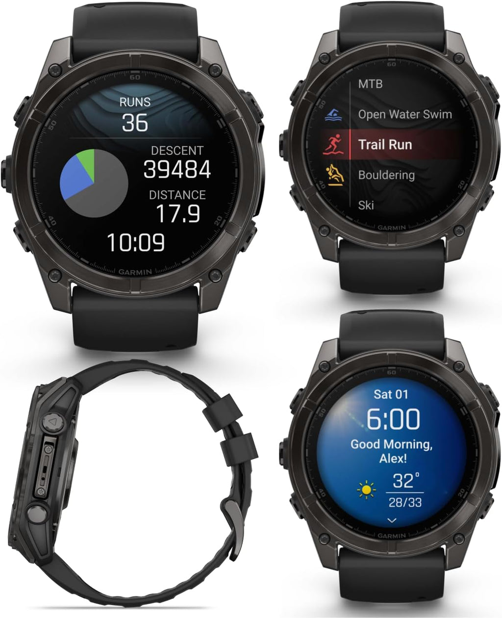 Garmin Fenix 8 51 mm, AMOLED Multisport GPS Smartwatch, Sapphire, Carbon Gray DLC Titanium with Black/Pebble Gray Silicone, Built-in LED Flashlight, Voice Control White Earbuds Bundle
