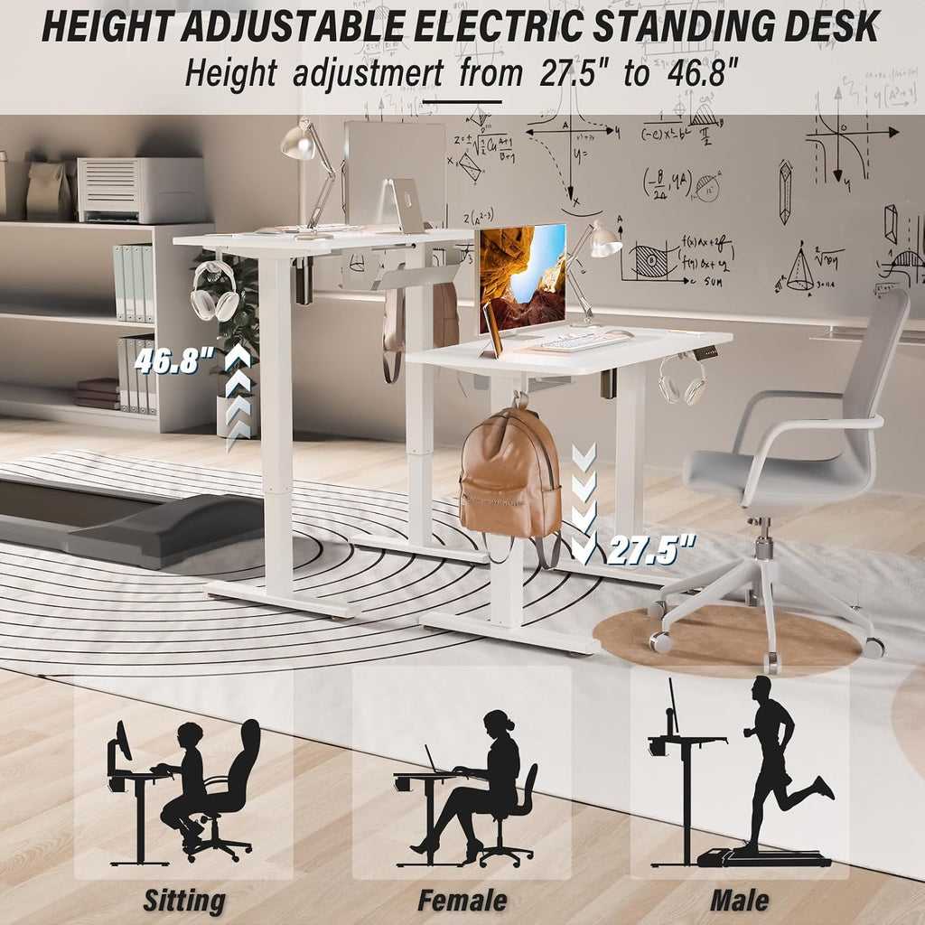 Kingant Standing Desk Height Adjustable Small Electric Stand Up Desks [35 x 20 Inch] - Ergonomic Sit Stand Desk Rising Desks for Home Office Computer Desk Stand Desk Workstation with Cable Management