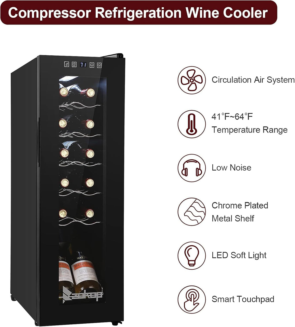 Winado 12 Bottle Compressor Wine Cooler Refrigerator w/Adjustable Temperature, Freestanding Compact Mini Wine Fridge with Digital Control & Removable Shelves
