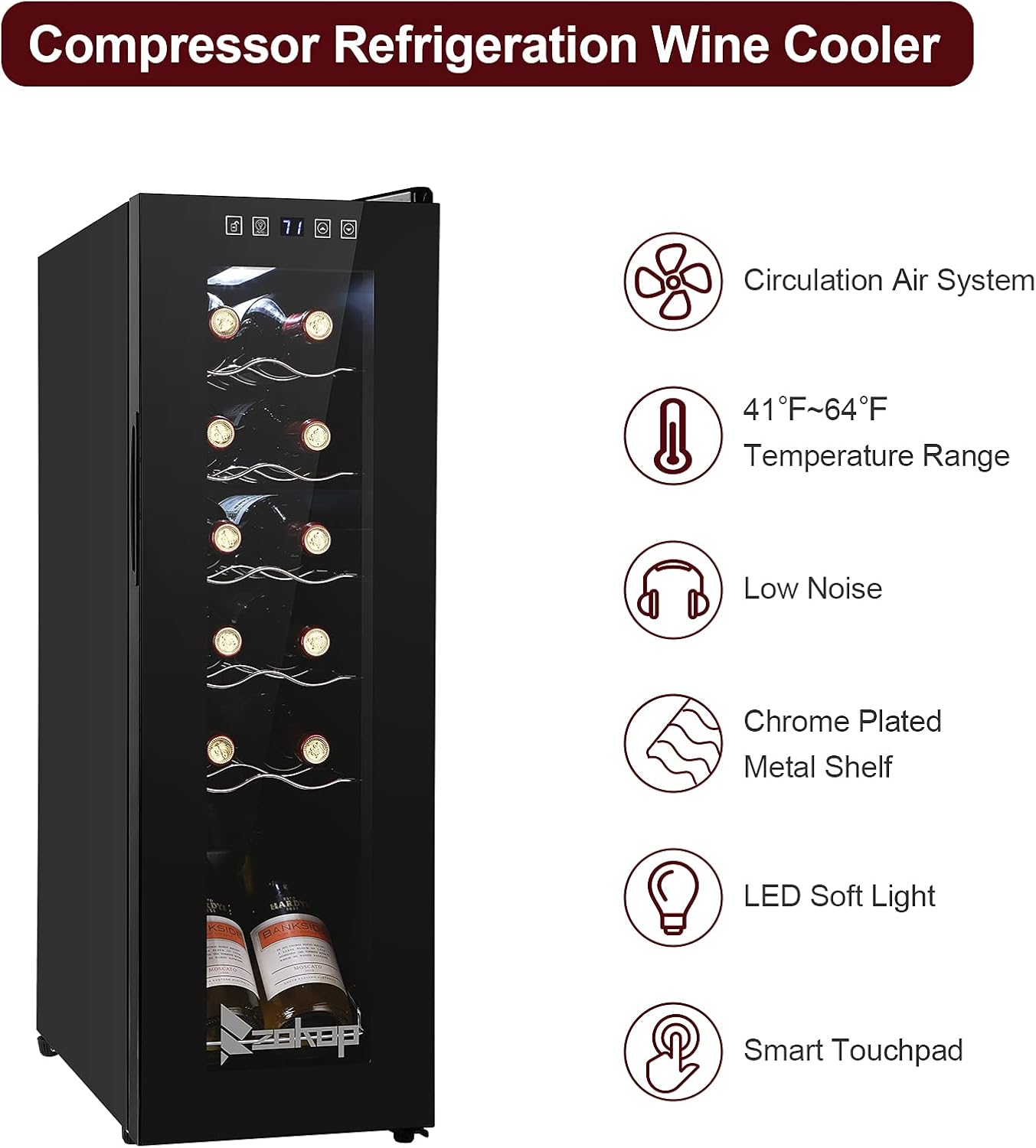 Winado 12 Bottle Compressor Wine Cooler Refrigerator w/Adjustable Temperature, Freestanding Compact Mini Wine Fridge with Digital Control & Removable Shelves