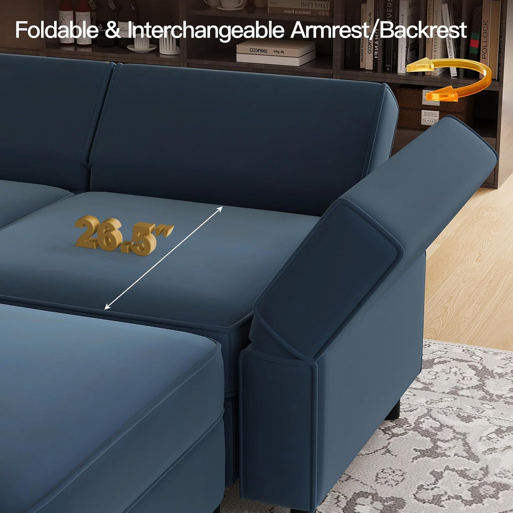 Belffin Modular Sectional Sofa with Storage Seats Velvet L Shaped Corner Couch Convertible Sectional Sofa with Chaise (Blue, L Shape-1)…
