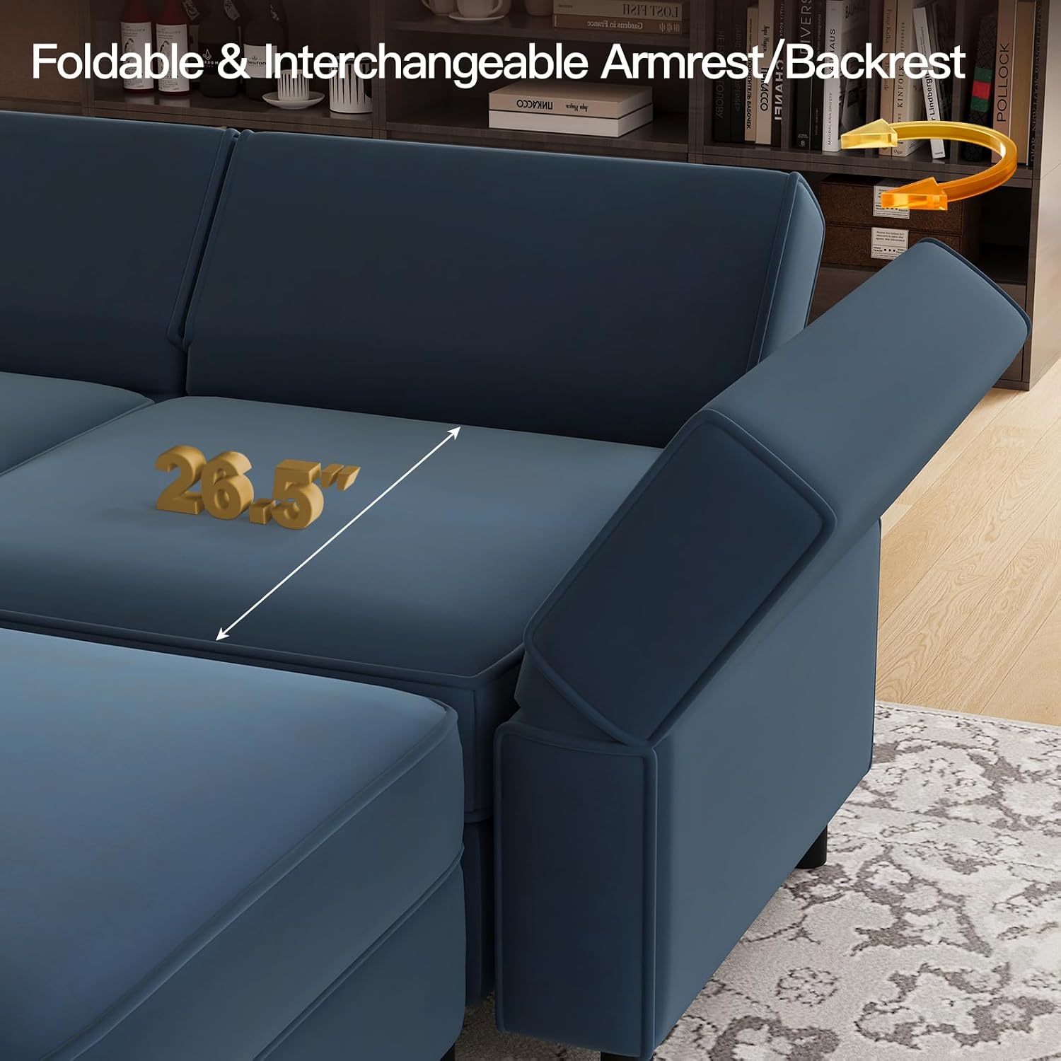 Belffin Modular Sectional Sofa with Storage Seats Velvet L Shaped Corner Couch Convertible Sectional Sofa with Chaise (Blue, L Shape-1)…