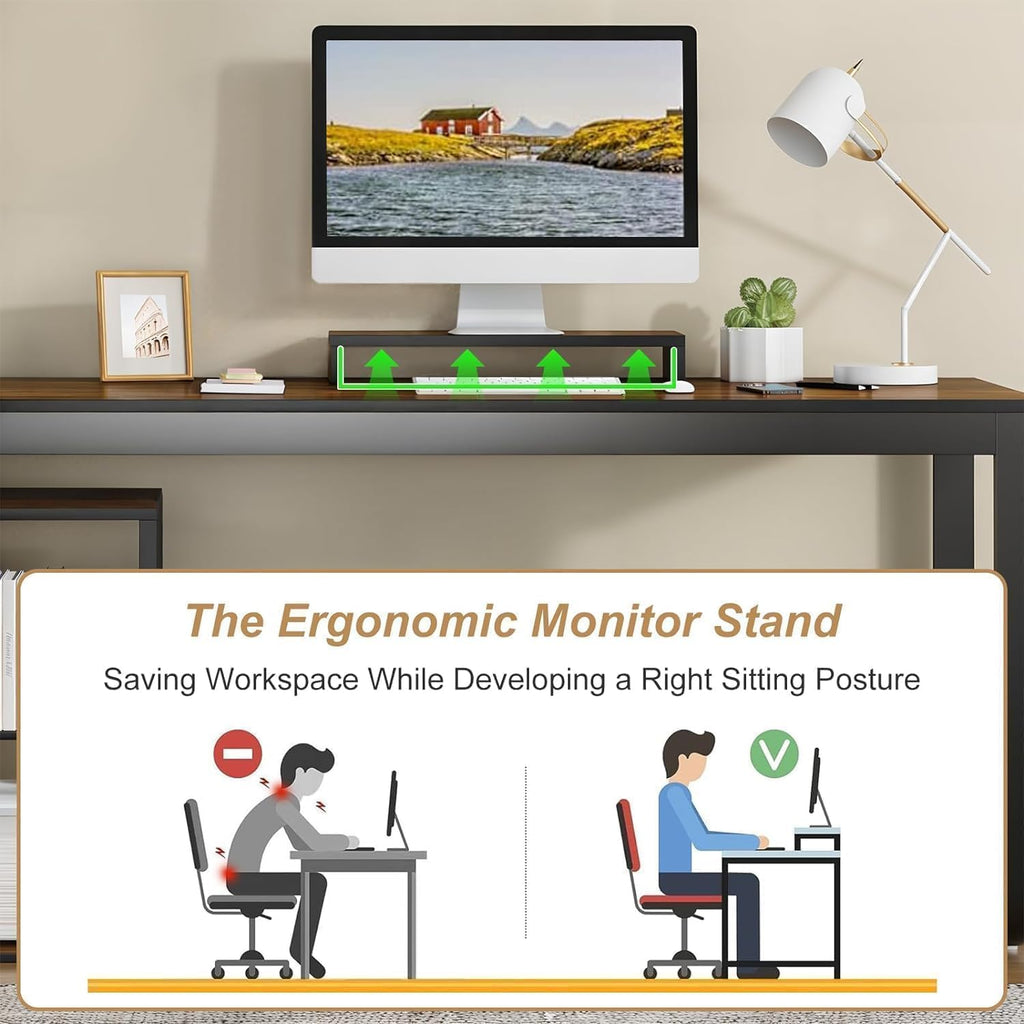 MaverickFurni 55' L Shaped Desk with Drawers and Shelves, Home Office Desk with Monitor Stand for Work Writing Study, Reversible Corner Desk with Storage, Black