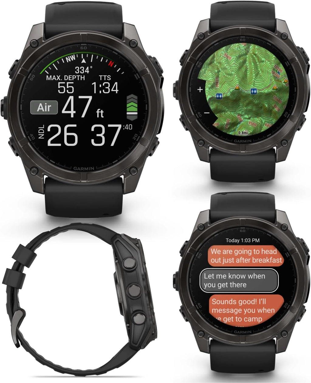 Garmin Fenix 8 51 mm, AMOLED Multisport GPS Smartwatch, Sapphire, Carbon Gray DLC Titanium with Black/Pebble Gray Silicone, Built-in LED Flashlight, Voice Control Power Bank Bundle