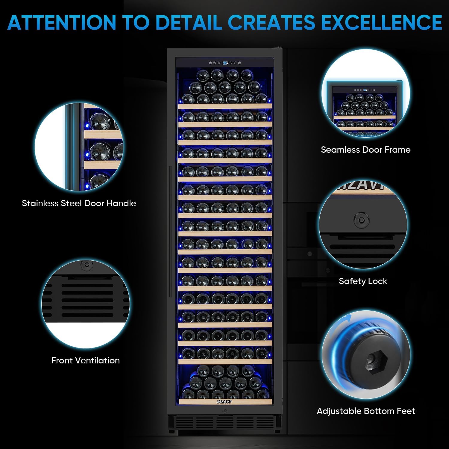 Large Wine Fridge, 200 Bottles Wine Fridge with Fast Cooling and Intelligent Temperature Memory, Wine Cooler Refrigerator Freestanding or Built-in, Tall Wine Refrigerator with Glass Door, Black