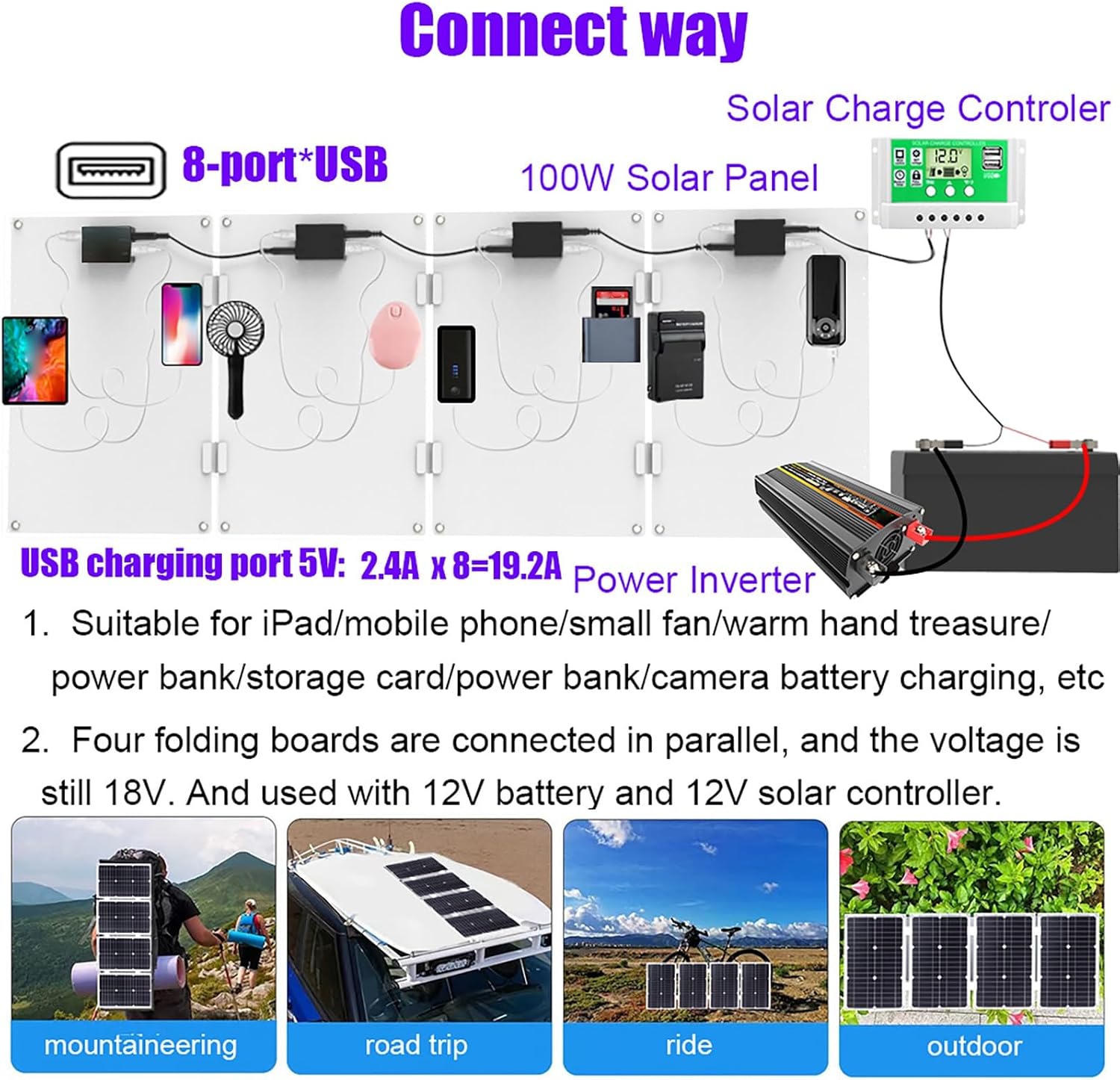 3000W Solar Power System with 100W Adjustable Panels, 50A Controller and 3000W Inverter, Fast Charging for Home and RV Off-Grid Use(Yellow,12V-220V)