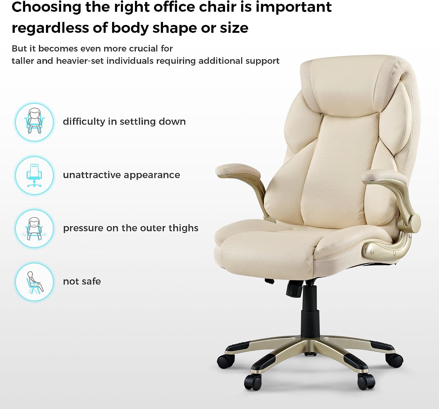 EUREKA ERGONOMIC Galene Executive Office Chair Flip Up Arm Rest, Ergonomic Desk Chair Faux Leather Computer Chair, High Back Office Chair with Headrest, Home Office Desk Chairs with Wheels, Beige