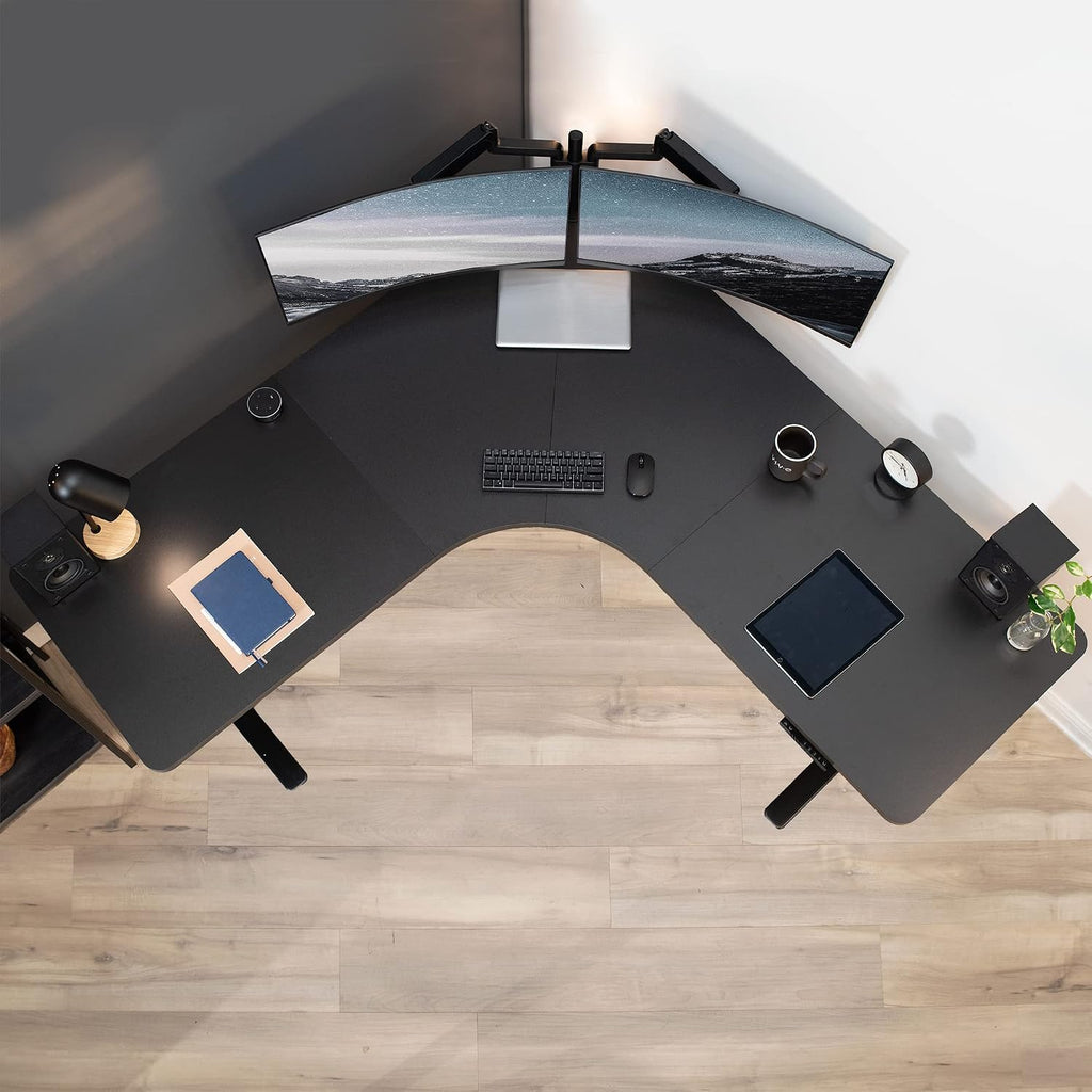 VIVO Universal 71 x 71 inch Curved Corner Table Top for L-Shape Sit to Stand Height Adjustable Home and Office 3-Leg Desk Frames, Black Desktop, DESK-TOP2CB