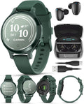 Garmin Lily 2 Active, Jasper Green with Jasper Green Silicone Band, Smartwatch, Built-in GPS, Hidden Display, Patterned Lens, Up to 9 Days Battery Life w Black Earbuds Bundle