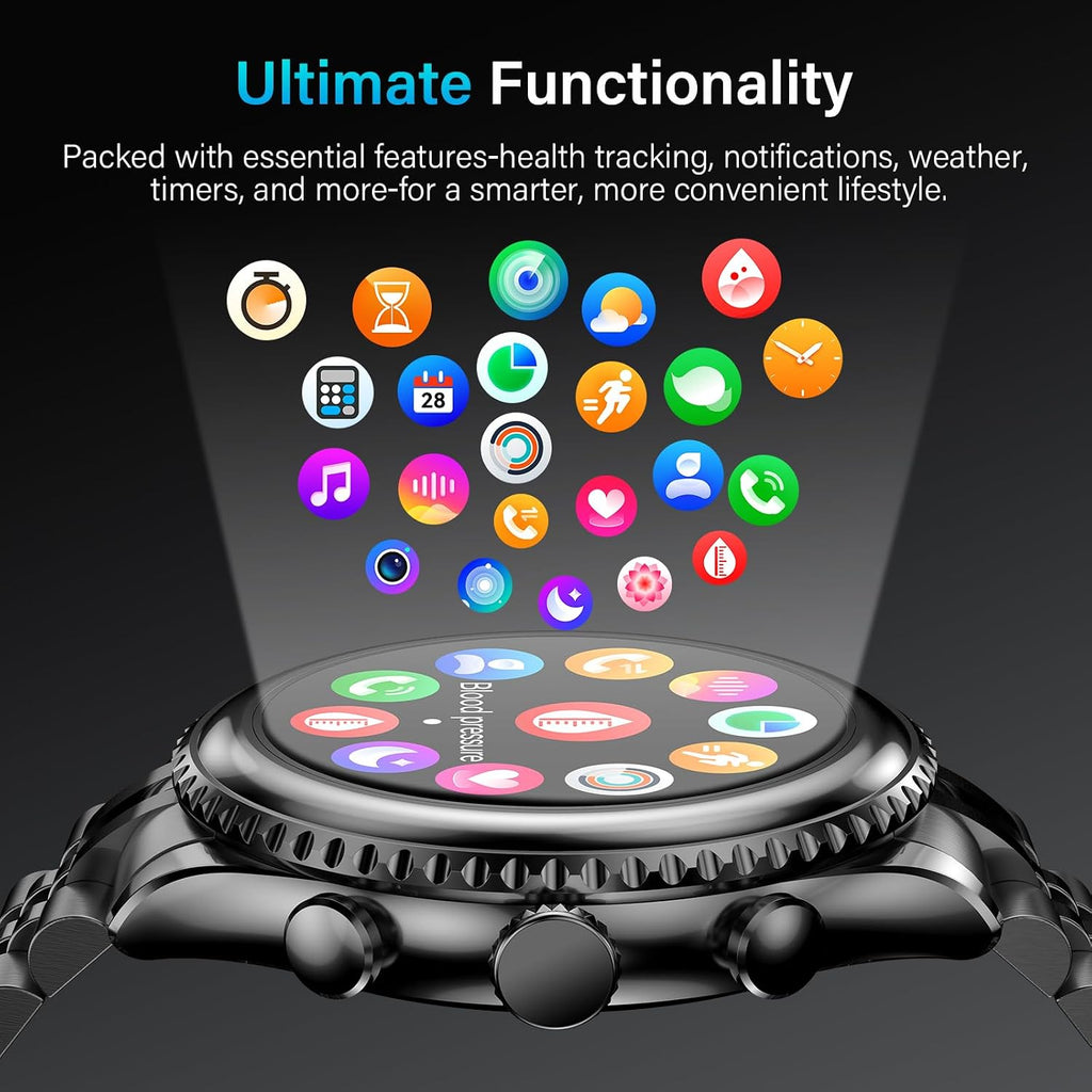 2026 Rotating Bezel Smart Watch for Men with Bluetooth Call, Heart Rate, Blood Pressure, SpO2, Sleep Monitor, Waterproof Round Watch with Encoder Knob, 1.32' AMOLED Display, Compatible Android and iOS