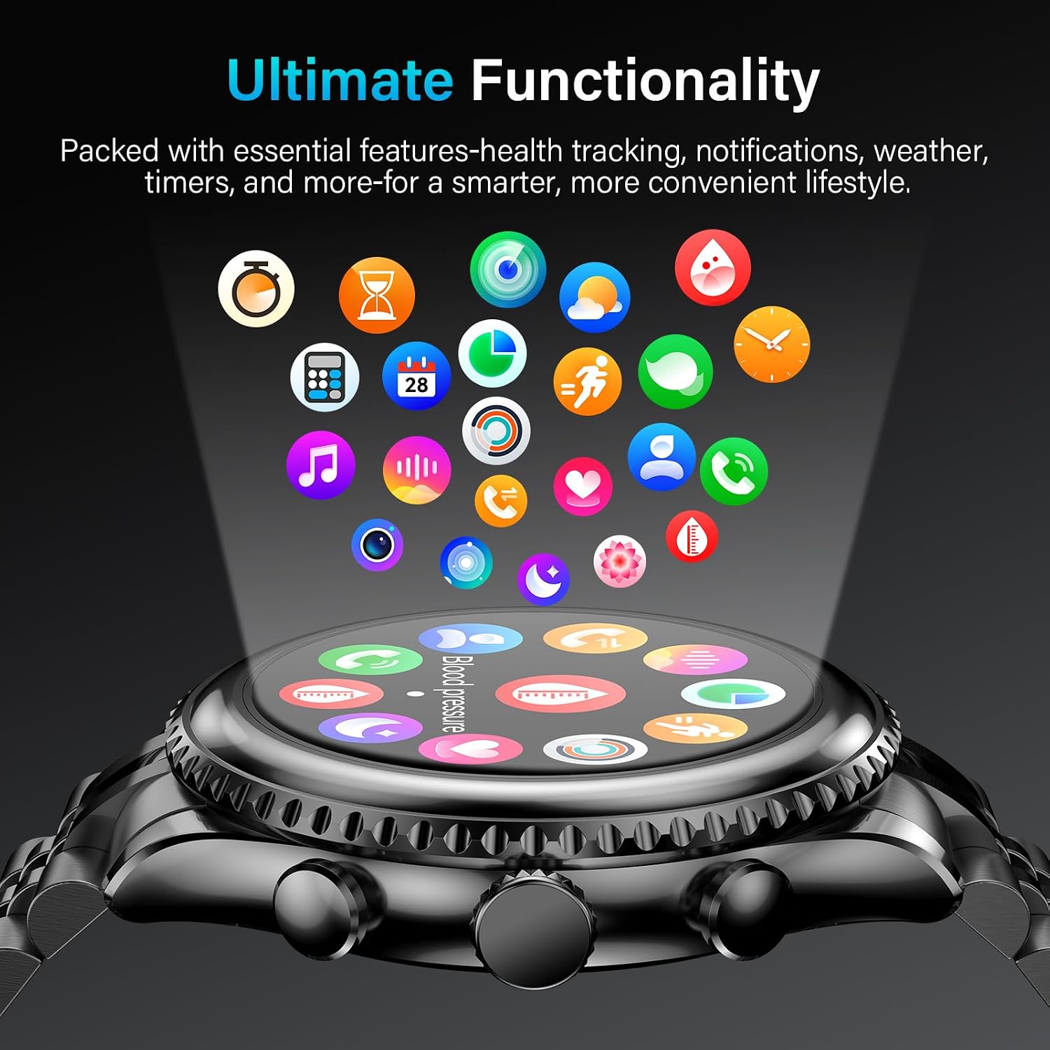 2026 Rotating Bezel Smart Watch for Men with Bluetooth Call, Heart Rate, Blood Pressure, SpO2, Sleep Monitor, Waterproof Round Watch with Encoder Knob, 1.32' AMOLED Display, Compatible Android and iOS