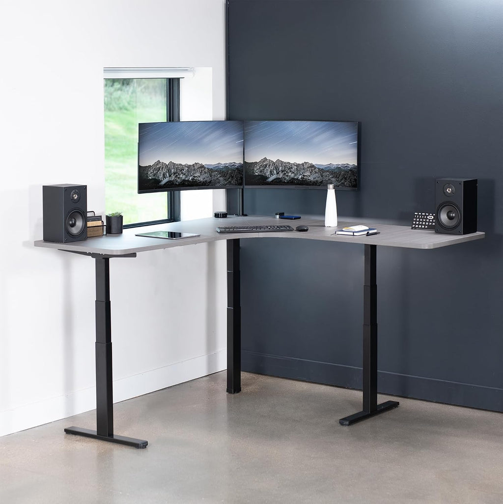 VIVO Universal 71 x 71 inch Curved Corner Table Top for L-Shape Sit to Stand Height Adjustable Home and Office 3-Leg Desk Frames, Dark Gray Desktop, DESK-TOP2CG