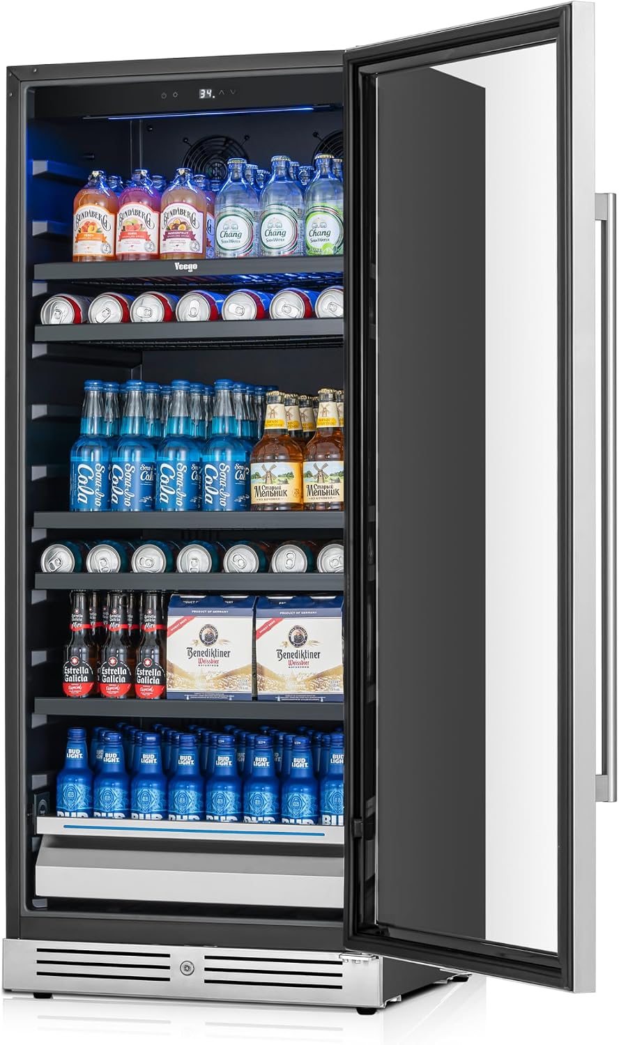Beverage Refrigerator 24 inch - 238 Cans Capacity Beverage Cooler, Upgraded Beverage Refrigerator Freestanding or Built-In, Drink Cooler for Soda, Water, Beer or Wine - For Kitchen, Bar or Office