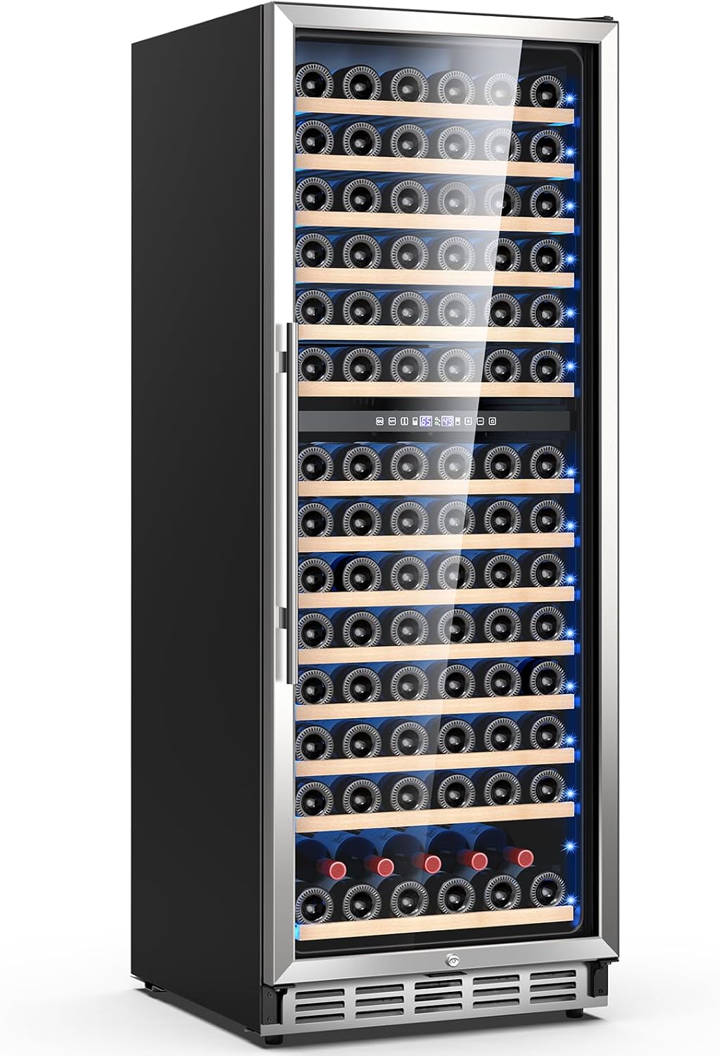 Mojgar 24 inch Wine Refrigerator 163 Bottles, Dual Zone Wine Fridge Freestanding Built-in Wine Cooler with Precision Thermostat, Full Extension Beechwood Shelves
