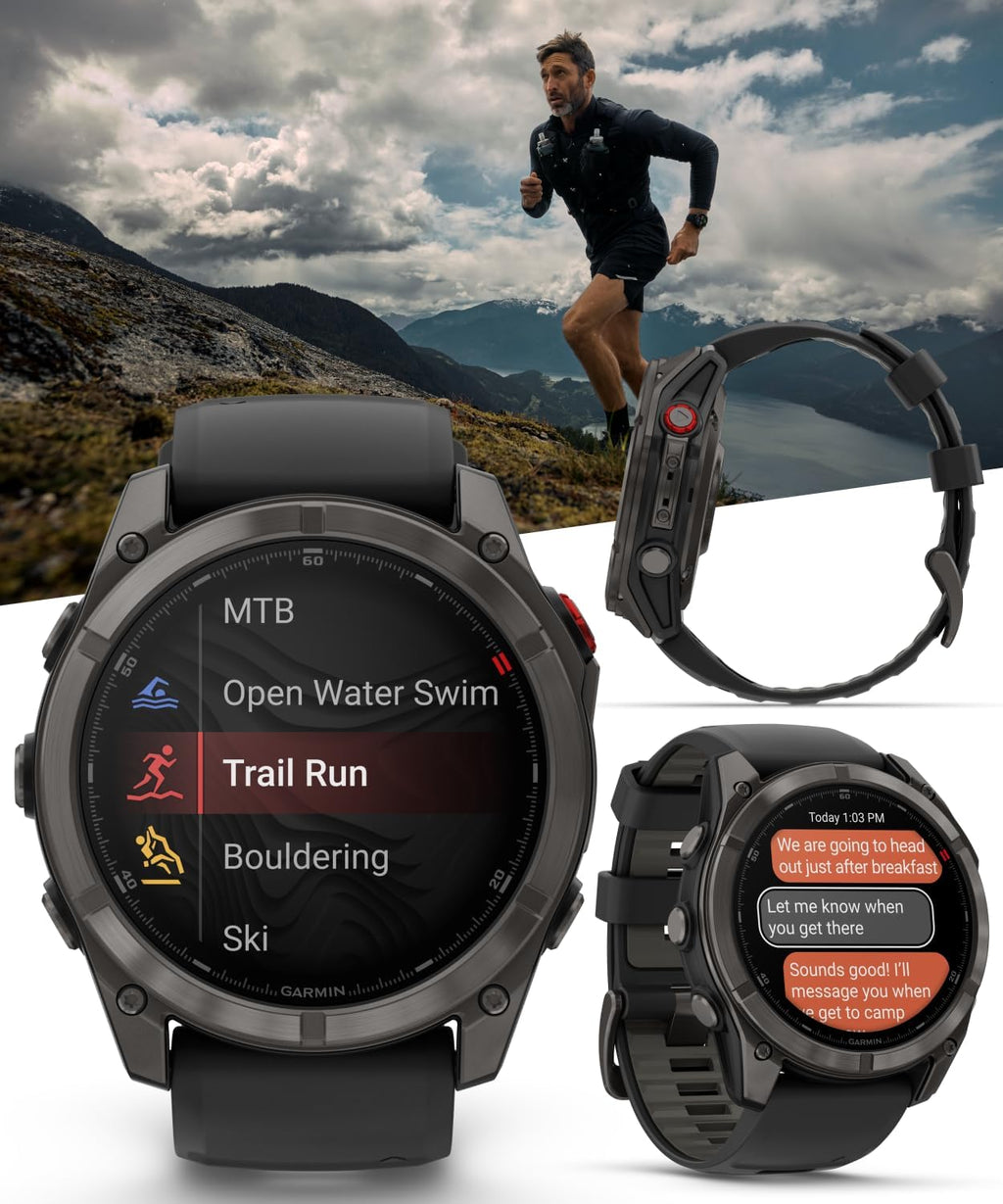 Wearable4U Garmin Fenix 8 Pro – 51mm AMOLED LTE & Satellite Connected Multisport GPS Smartwatch, inReach Technology: Sapphire Carbon Gray DLC Titanium w/Black-Pebble Gray Silicone Band Power Bundle