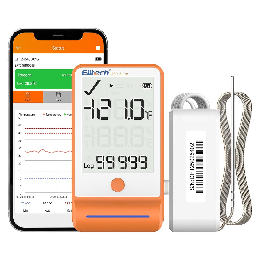 Elitech 5Pack Bluetooth Ultra Low Digital Temperature Data Logger for Refrigerator Shadow Data 100000 PointsExport PDF/CSV Report, Pharmacy Vaccine DDL Calibration Certificate, MAX MIN AVR GSP-6-TLE