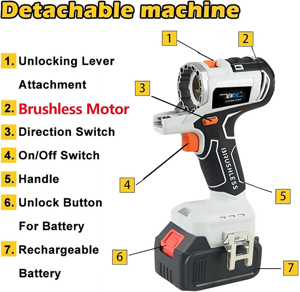 Cordless Power Tool Combo Kit, 10 in 1 Multi-Functional Woodworking Tool Set, Brushless Power Tool Combo Kit for DIY Projects, Cordless Tool Set, 2 x 4.0Ah Battery & Tool Box