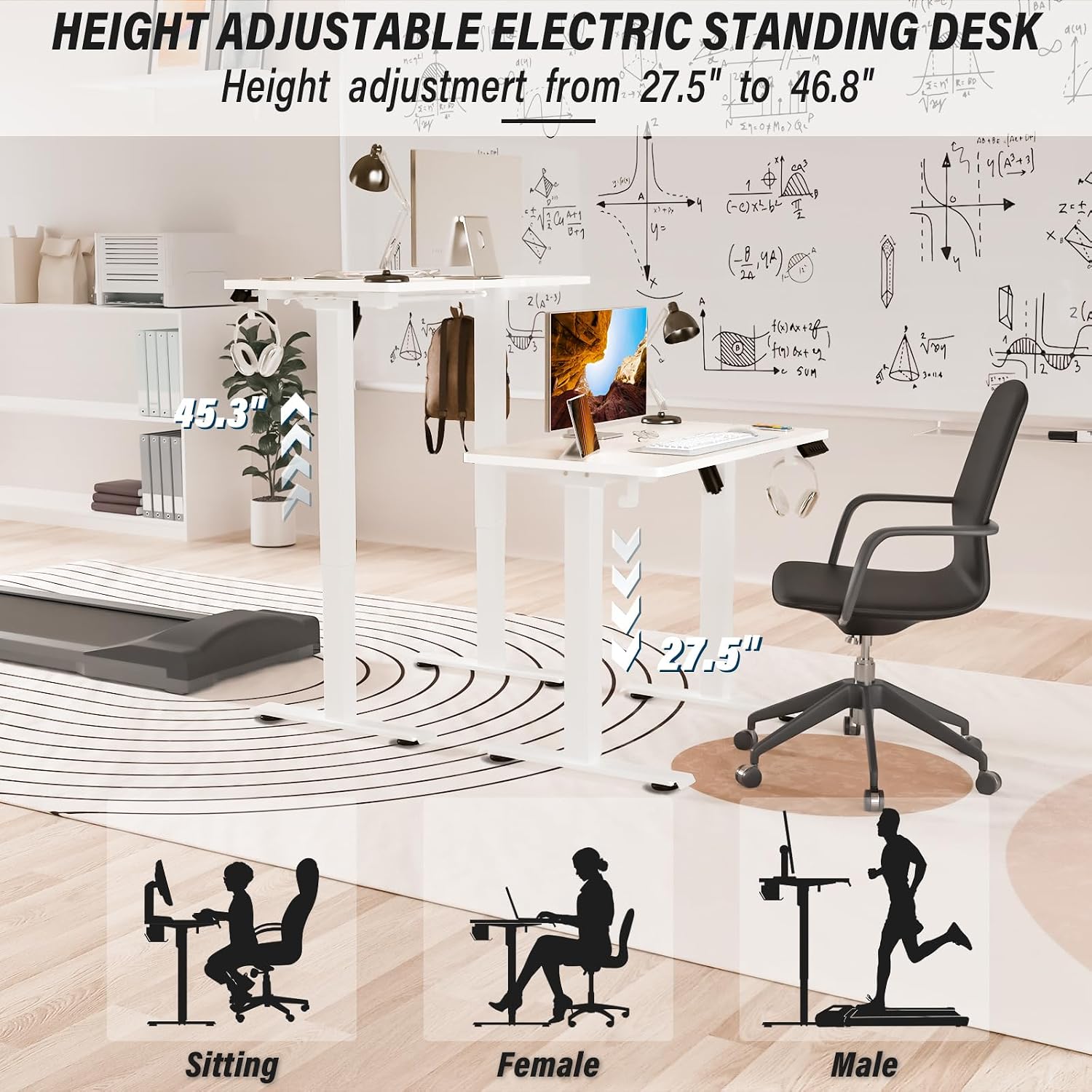 Kingant Standing Desk Height Adjustable Small Electric Stand Up Desks [32 x 24 Inch] - Ergonomic Sit Stand Desk Rising Desks for Home Office Computer Desk Stand Desk Workstation with Cable Management