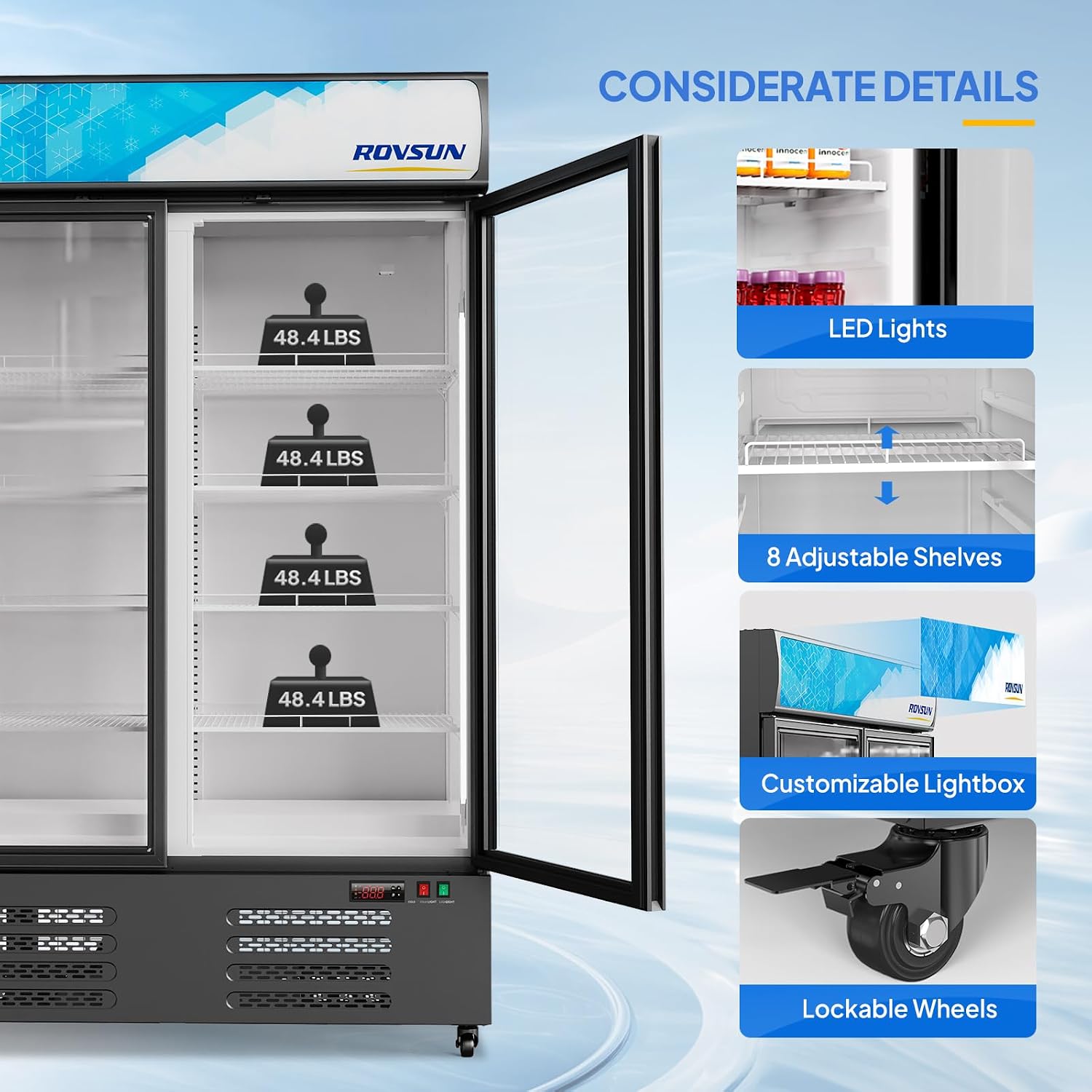 ROVSUN 35 Cu.Ft Commercial Beverage Refrigerator ETL NSF, Merchandiser Refrigerator Display Refrigerator Beverage Cooler Glass Door Fridge w/Adjustable Shelves LED Light for Bar Restaurant Cafe