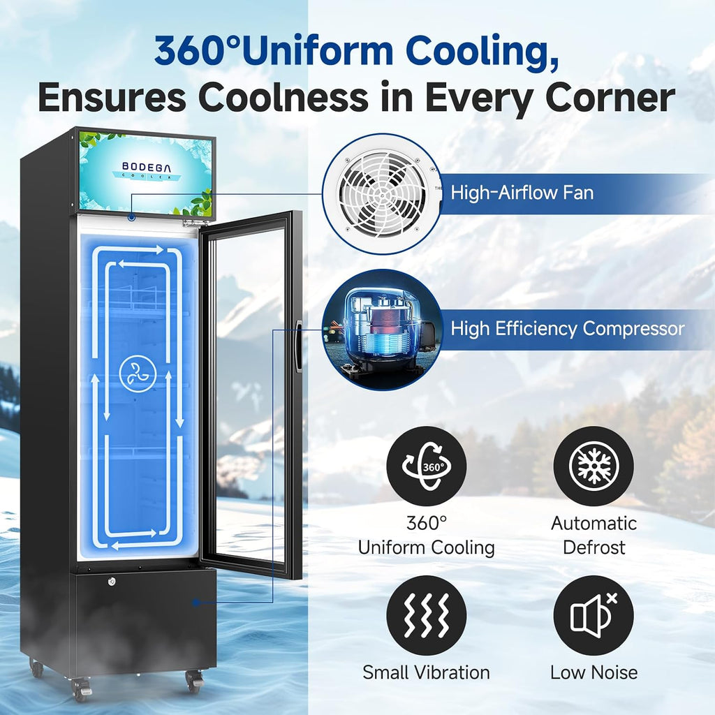 BODEGA BODEGACOOLER Commercial Drink Fridge with Glass Door, Tall Beverage Cooler for Beer, Soda, Single Door Display Refrigerator, 6.34 Cu.Ft Capacity