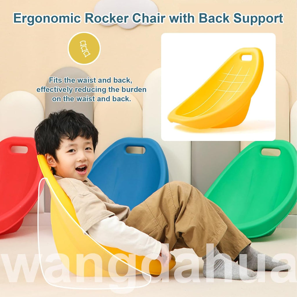 Scoop Rocker Chair for Kids, Plastic Scoop Chairs for Classroom, Portable Reading Chair with Back Support, Toddler Floor Chair Sensory Balance Scoop Wobble Seat,Blue,4pcs