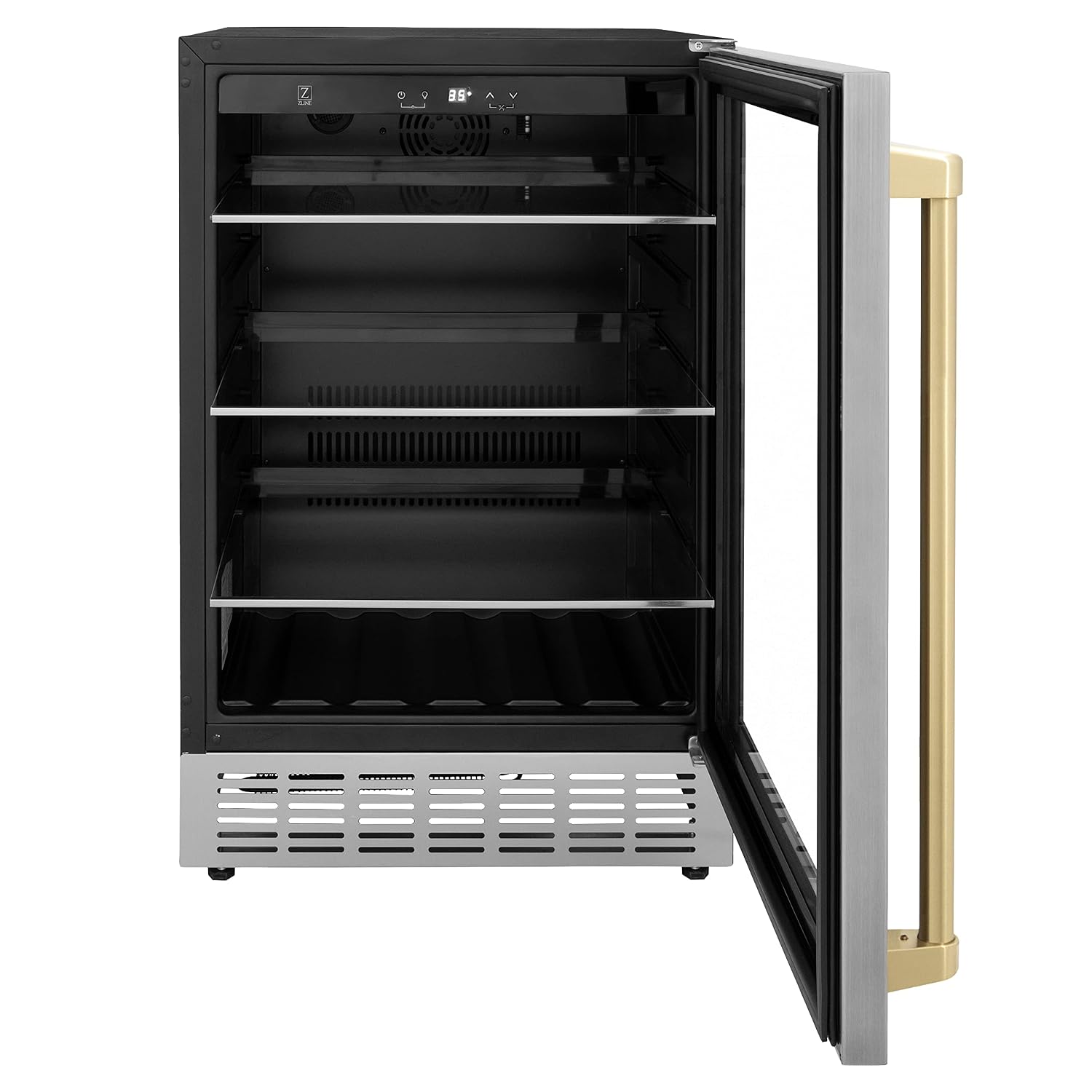 Z Line Kitchen and Bath ZLINE 24' Autograph Edition 154 Can Beverage Cooler Fridge with Adjustable Shelves in Stainless Steel with Champagne Bronze Accents (RBVZ-US-24-CB)