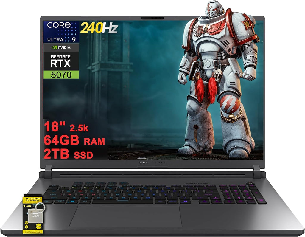 ASUS ROG Strix G18 G815 Gaming AI Laptop 18' 2560x1600 240Hz (100% DCI-P3) Intel 24-core Ultra 9 275HX 64GB RAM 2TB SSD GeForce RTX 5070 (Up to 798 AI Tops) RGB Backlit WiFi7 Win11 ICP Hub
