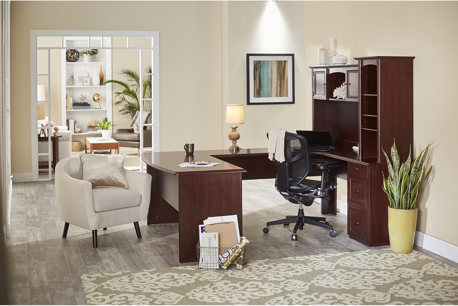Realspace® Broadstreet 65'W U-Shaped Executive Corner Desk, Cherry