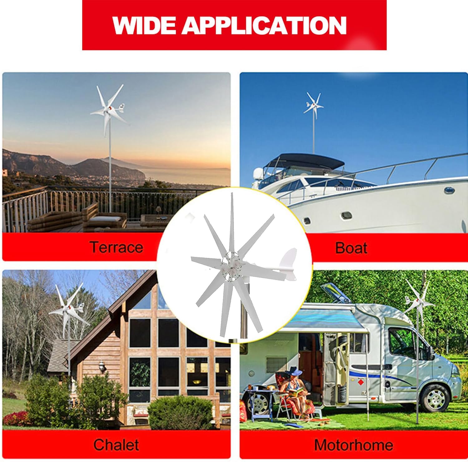 Portable Small Windmill Wind Turbine Generator Kit,600W-1000W 12V 24V 48V with MPPT Controller Wind Turbine Generator for Garden Lighting(White,8 Blades)