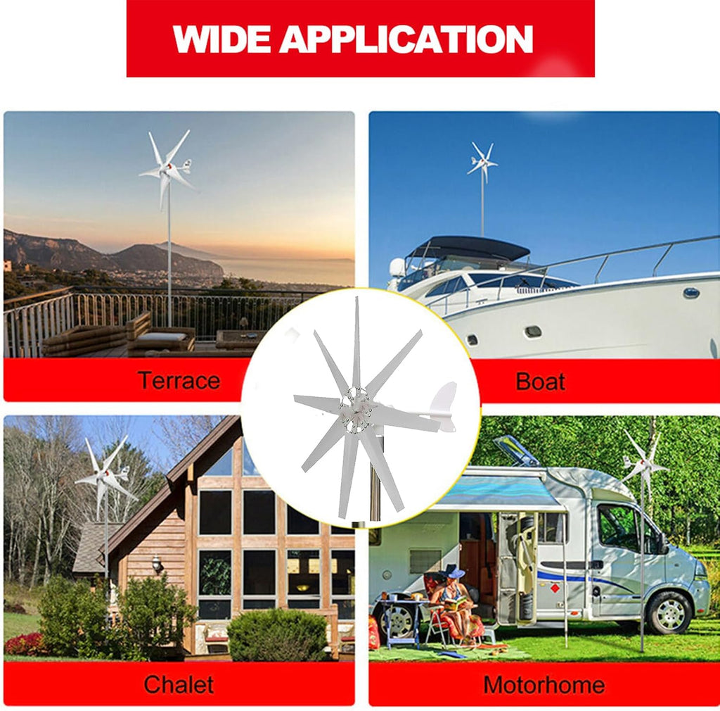 Portable Small Windmill Wind Turbine Generator Kit,600W-1000W 12V 24V 48V with MPPT Controller Wind Turbine Generator for Garden Lighting(White,8 Blades)