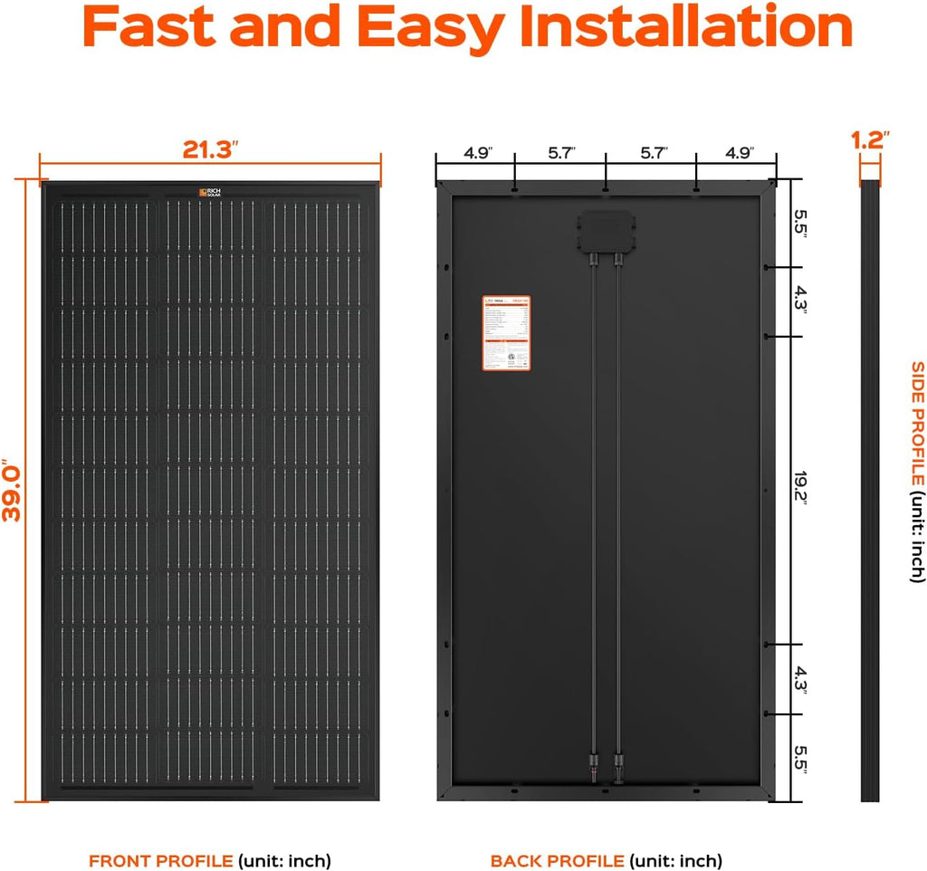 RICH SOLAR Premium 2 Pack of 100 Watt 12 Volt Monocrystalline Solar Panel All Black