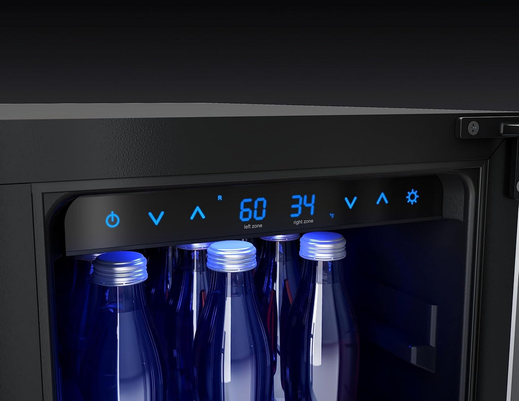 Zephyr PRWB24C32C Presrv 24 Inch Wide 21 Bottle Capacity and 64 Can Capacity Wine and Beverage Cooler Combo with 3-Color LED Lighting - Stainless Steel