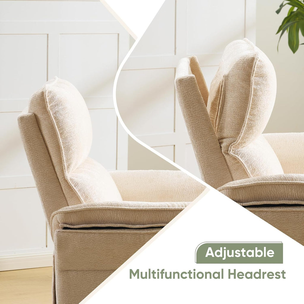 Oversized Power Recliner Chair Swivel Glider with Massage and Heat, Rocker Nursery Recliner for Adults with Adjustable Headrest, 26' Extra Wide Nursery Chair with Overstuffed Armrest,Beige