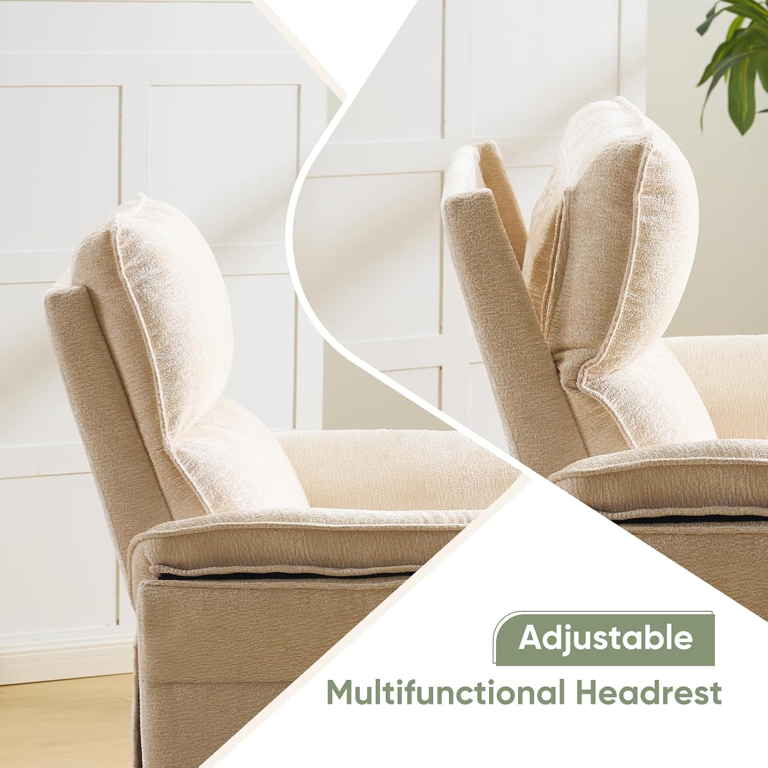 Oversized Power Recliner Chair Swivel Glider with Massage and Heat, Rocker Nursery Recliner for Adults with Adjustable Headrest, 26' Extra Wide Nursery Chair with Overstuffed Armrest,Beige